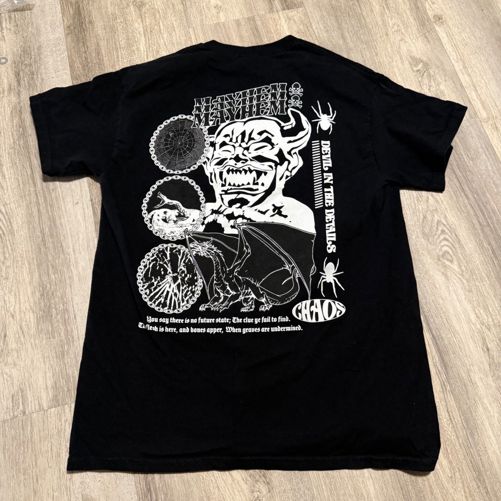 Vitriol Chaos Mayhem Demon Dragon Graphic T-Shirt Black Mens‎ Medium